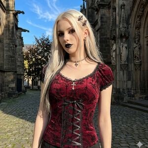 Hot Topic Red Black Lace-Up Gothic Corset Top